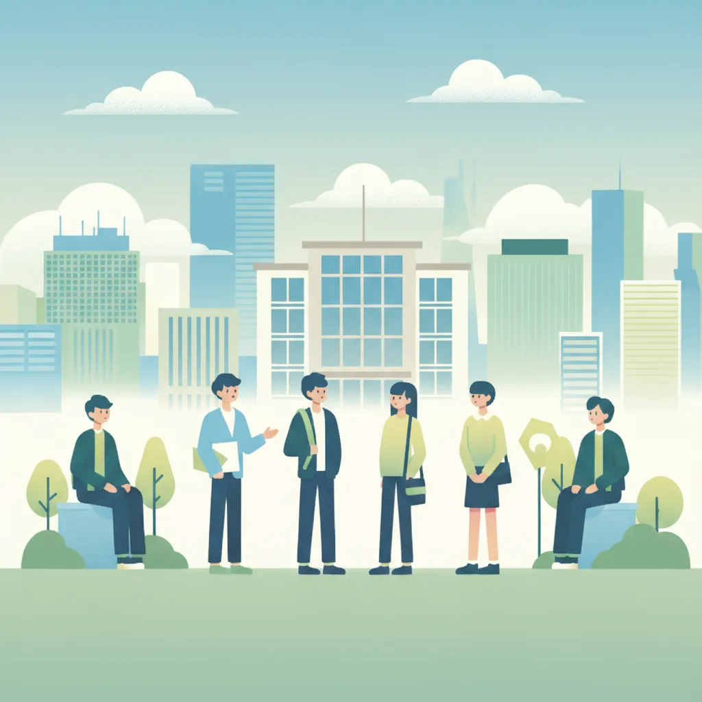 近所で政治について話し合う人々のイラスト